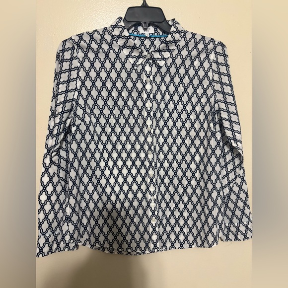 Crown & Ivy Geometric Navy and White Button Down Shirt - Picture 1 of 5